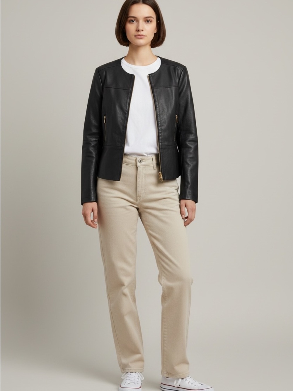 Black Women's leather Zip-Front Moto Jacket